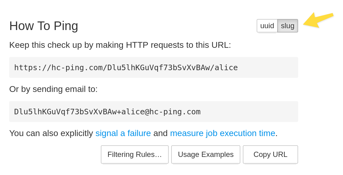The uuid / slug selector in the check details page